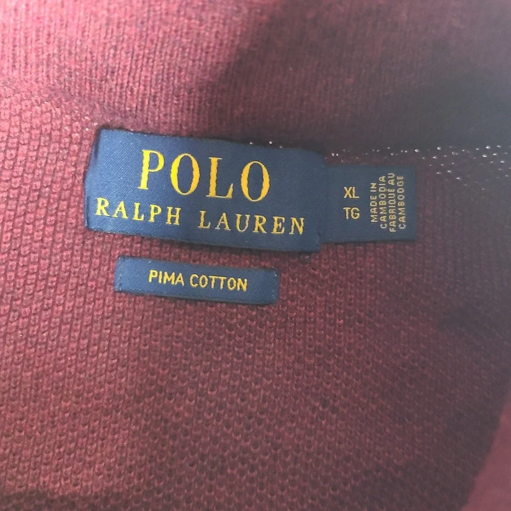 Polo Ralph Lauren Sweater Mens XL Burgundy‎ Red Knit Pima Cotton Quarter Zip